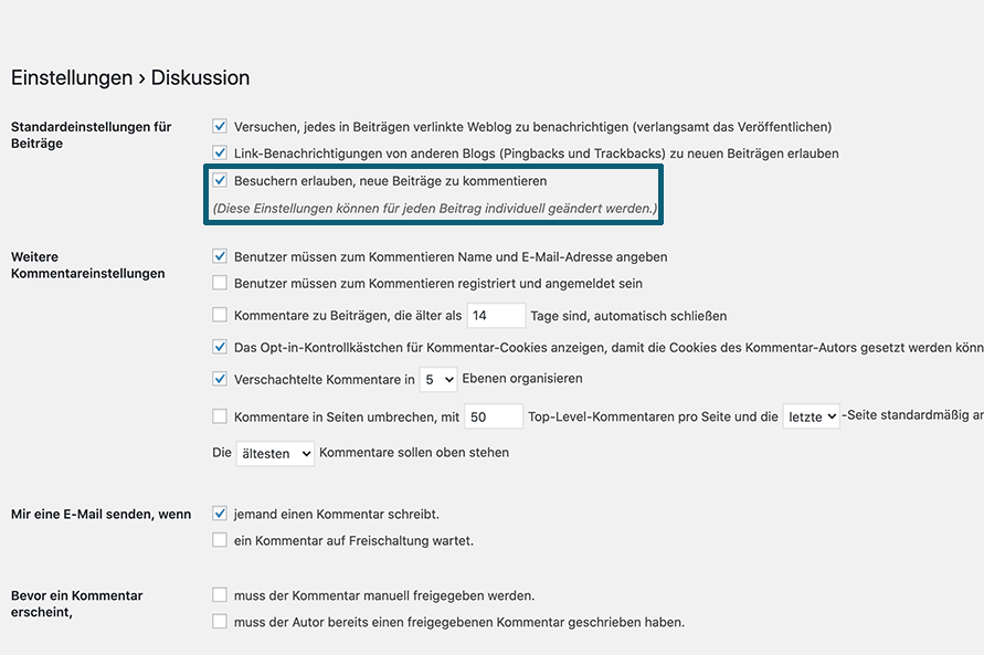 WordPress-Blog-Kommentarfunktion Blog ohne Kommentarfunktion